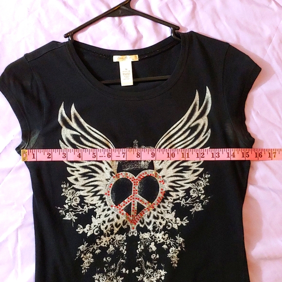 VINTAGE WINGS/HEART RHINESTONE BLACK SLEEVELESS SHIRT * SIZE M - Picture 4 of 6